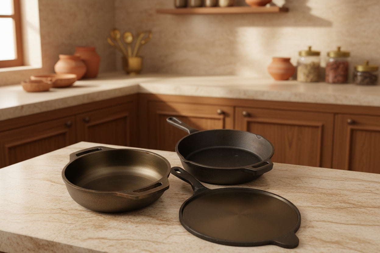 Cast Iron Combo ( Kadai + Roti/Dosa Tawa + Skillet )