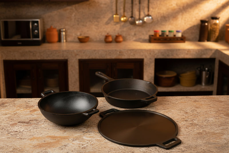 Cast Iron Combo ( Kadai + Dosa Tawa + Skillet )