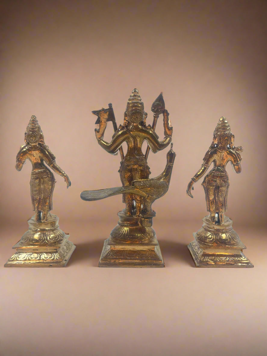 Murugan Valli Deivanai 4.5-inch Handcrafted Panchaloha Bronze Idol