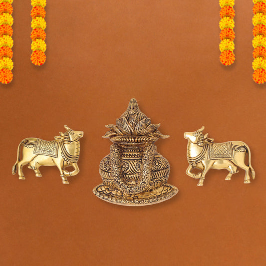 Brass Mangal Kalash With Cow Wall Hanging