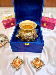 Brass Handcrafted Kalash with Velvet Box – Ashtalakshmi & Dashavatar