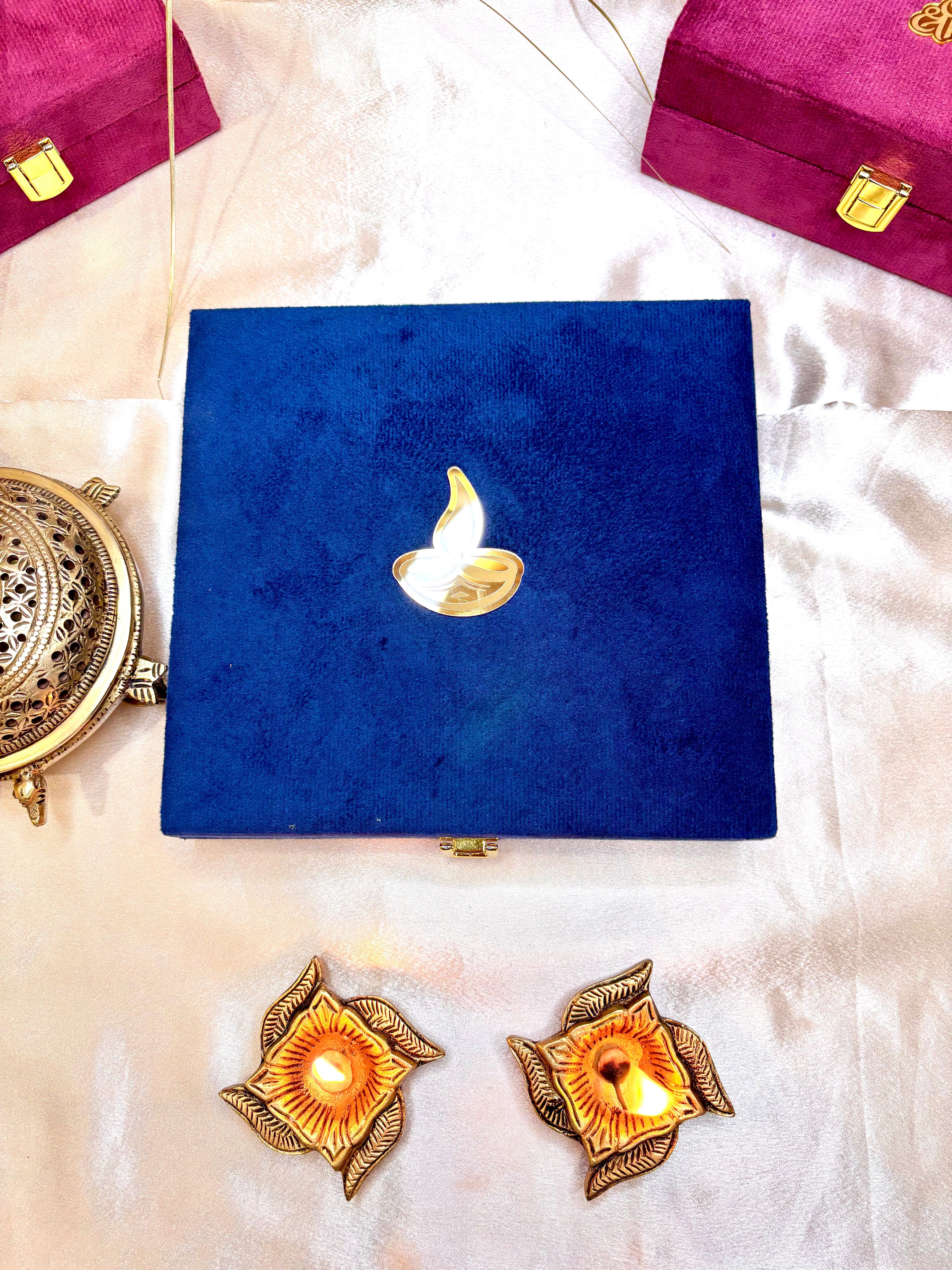 Brass Diya Set of 4 with Velvet Gift Box – Elegant Gift Hamper