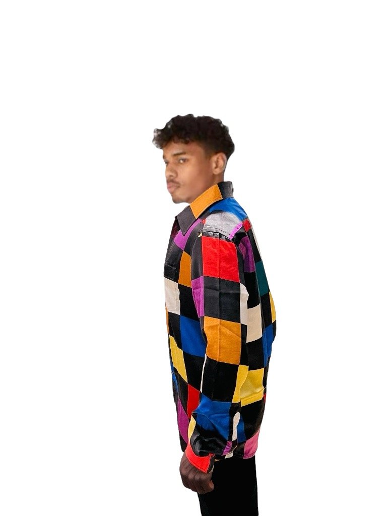Relaxed Fit Color Block Party Satin Shirt Retro Men-2