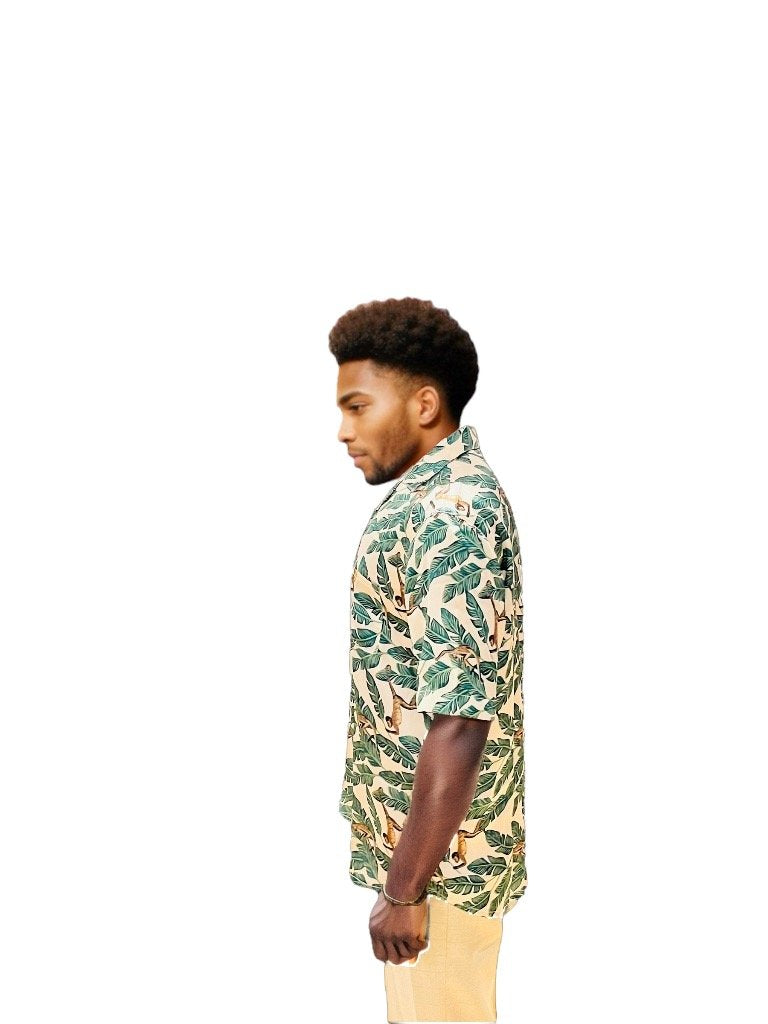Relaxed Fit Printed Satin Shirt Retro Men-2