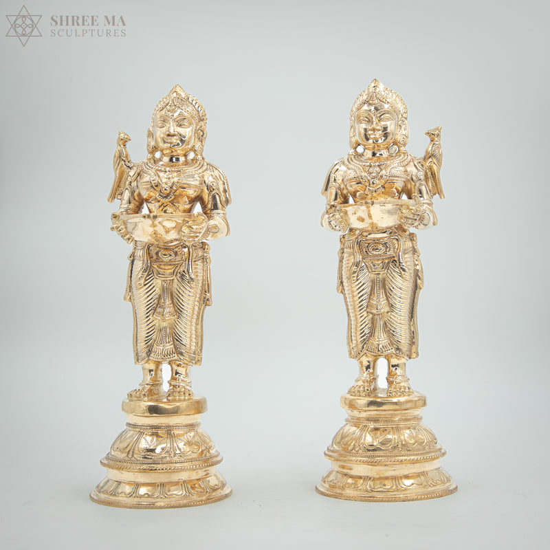 Paavai Vilakku (Deepa Lakshmi) set 11" inches | Handmade | Madhuchista-Vidhana (Lost-Wax casting) | Panchaloha Bronze from Swamimalai