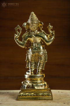 Standing Ganesha 13-Inch Panchaloha Bronze Idol – Handmade Natural-Finish Sculpture