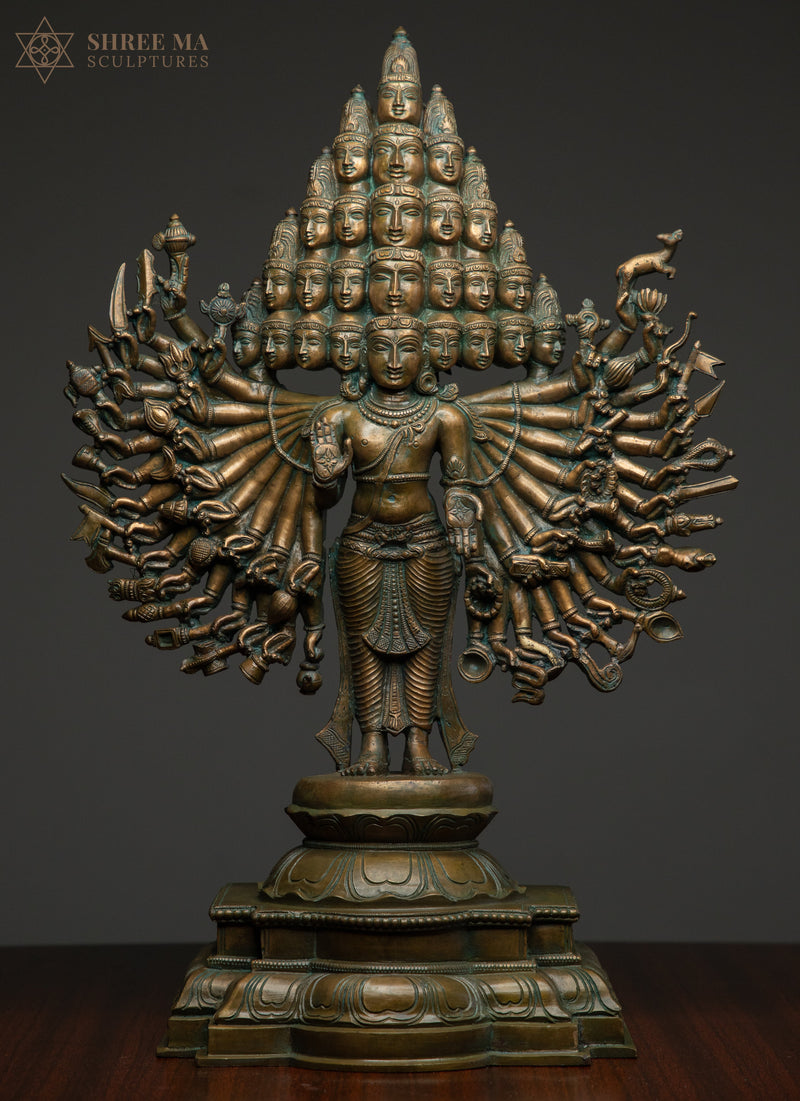 Sadashiva 20" Panchaloha Sculpture | 25 Heads, 50 Hands | Antique Finish | A Mystical Symphony in Bronze