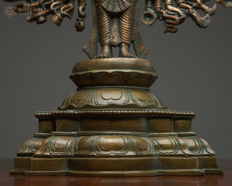 Sadashiva 20" Panchaloha Sculpture | 25 Heads, 50 Hands | Antique Finish | A Mystical Symphony in Bronze