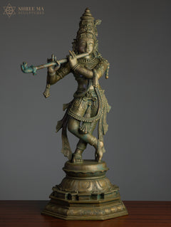 Krishna 24-Inch Panchaloha Bronze Idol – Exquisite Handmade Divine Sculpture for Pooja & Decor