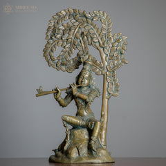 Krishna under Kadamba Tree 12" | Panchaloha Idol | Antique Finish
