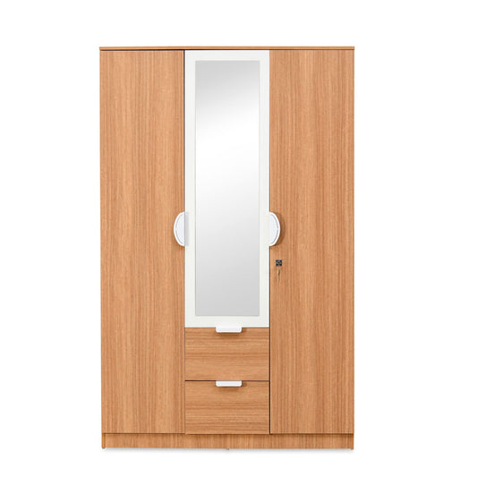 Nilkamal Indio 3 Door Wardrobe with Mirror (Teak & White)