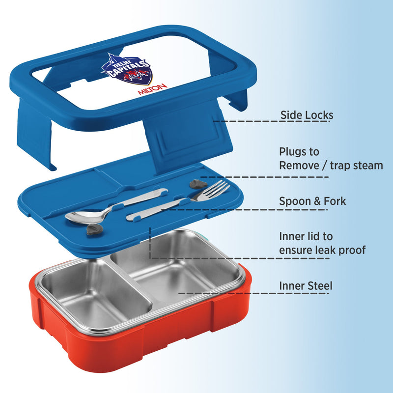 Sports Ethan 2 UV Printing Steel Thermoware Lunchbox - Delhi Capitals (DC) - Milton
