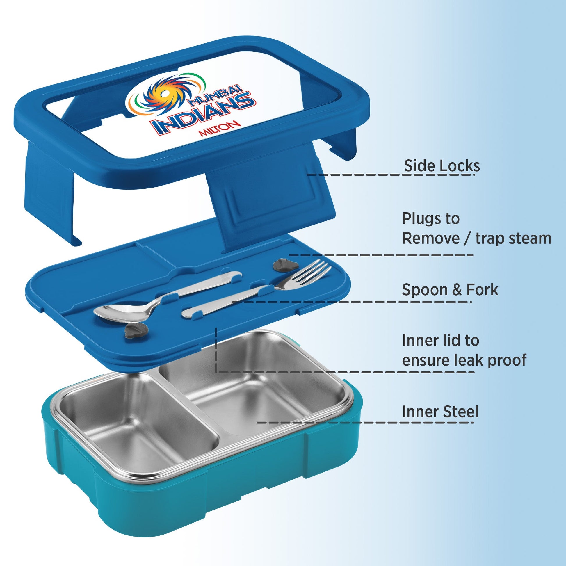 Sports Ethan 2 UV Printing Steel Thermoware Lunchbox - Mumbai Indians (MI) - Milton