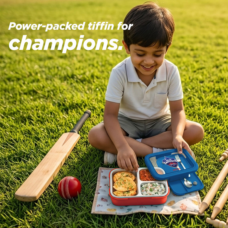 Sports Ethan 3 UV Printing Steel Thermoware Lunchbox - Delhi Capitals (DC) - Milton