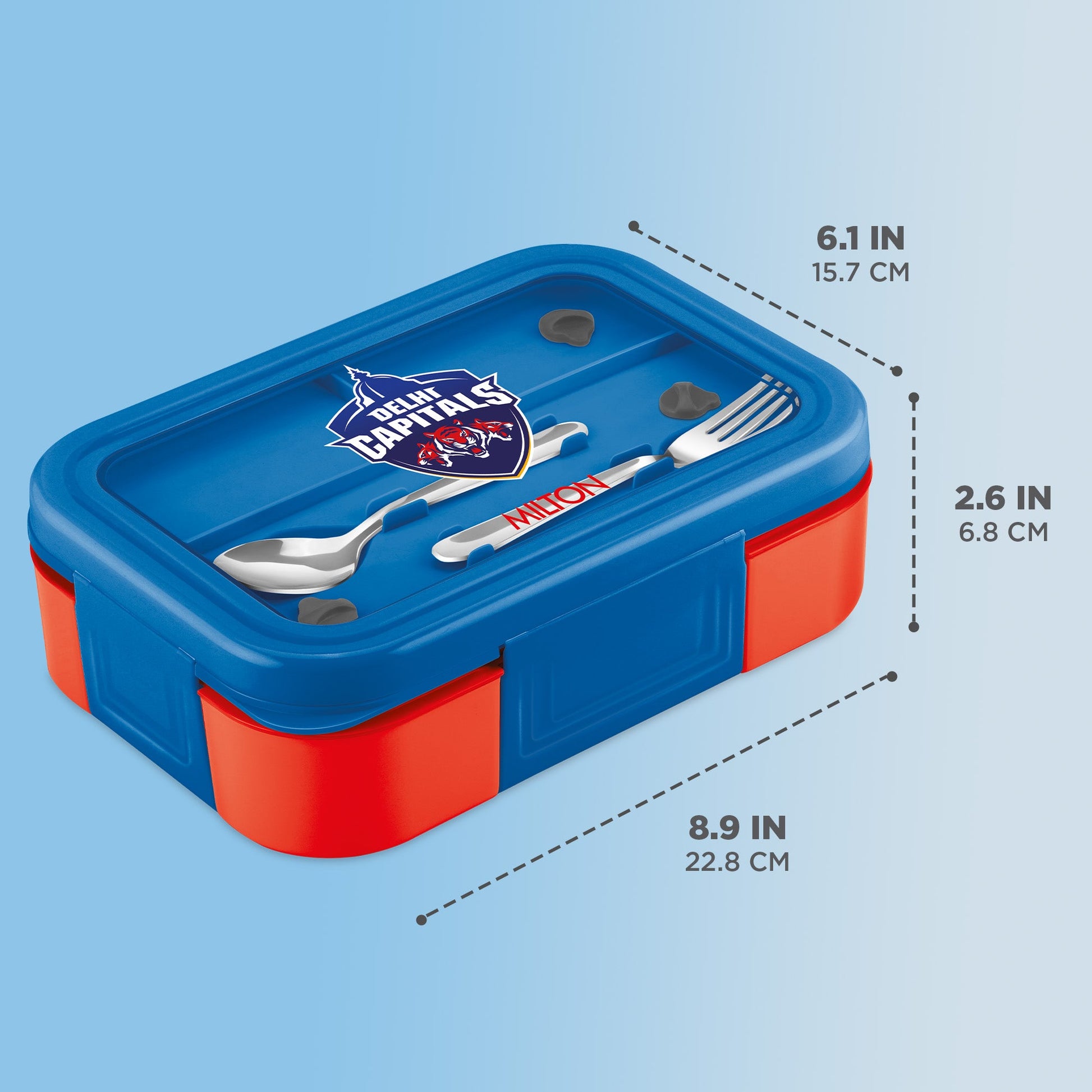 Sports Ethan 3 UV Printing Steel Thermoware Lunchbox - Delhi Capitals (DC) - Milton