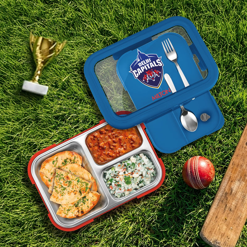 Sports Ethan 3 UV Printing Steel Thermoware Lunchbox - Delhi Capitals (DC) - Milton