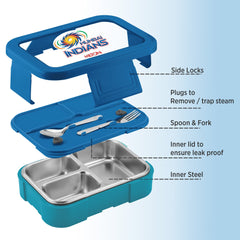 Sports Ethan 3 UV Printing Steel Thermoware Lunchbox - Mumbai Indians (MI) - Milton