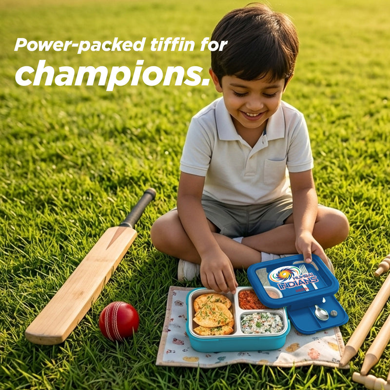 Sports Ethan 3 UV Printing Steel Thermoware Lunchbox - Mumbai Indians (MI) - Milton