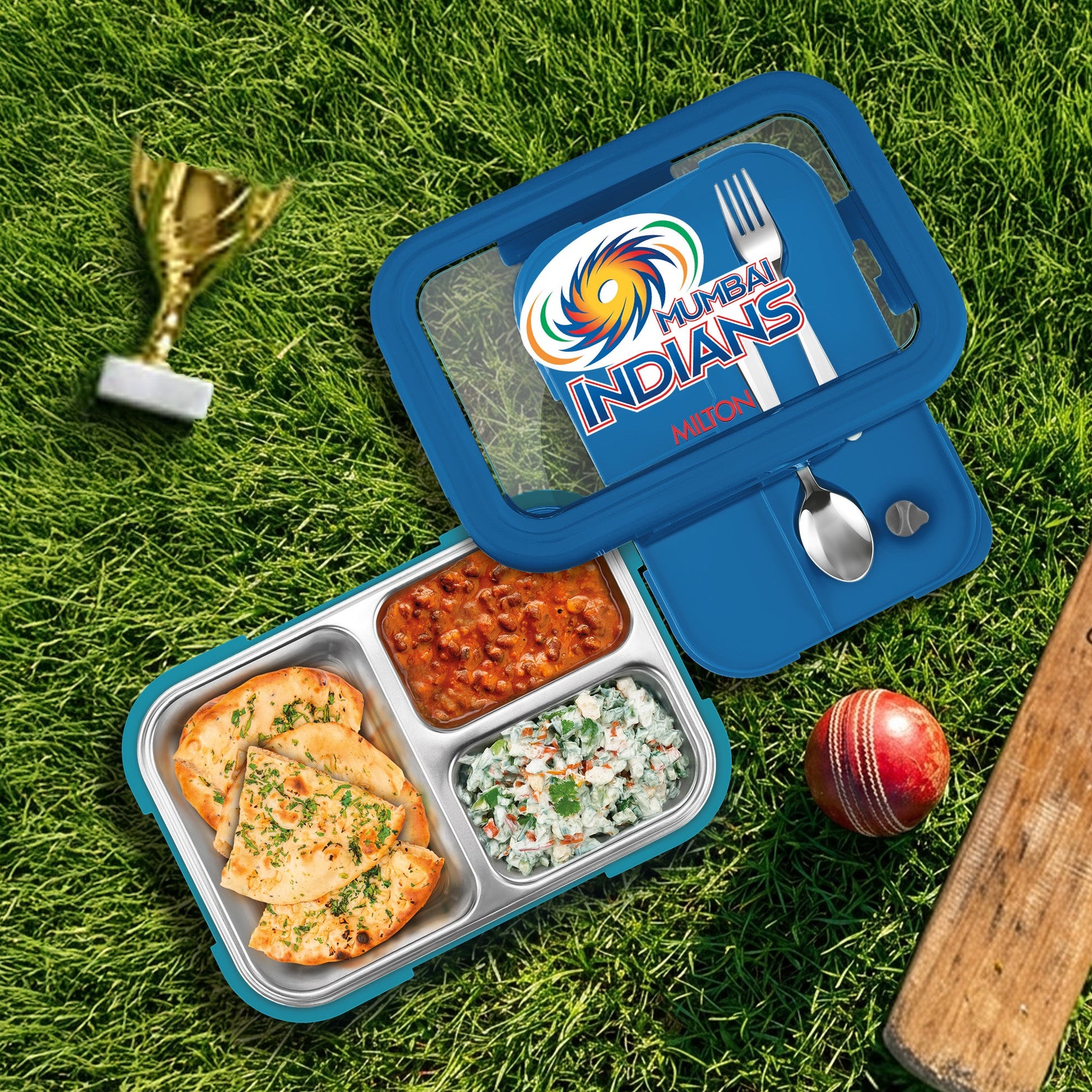 Sports Ethan 3 UV Printing Steel Thermoware Lunchbox - Mumbai Indians (MI) - Milton