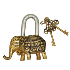 Handmade Old Vintage Style Antique Elephant Shape Brass Security Lock with 2 Keys|Home Temple Office