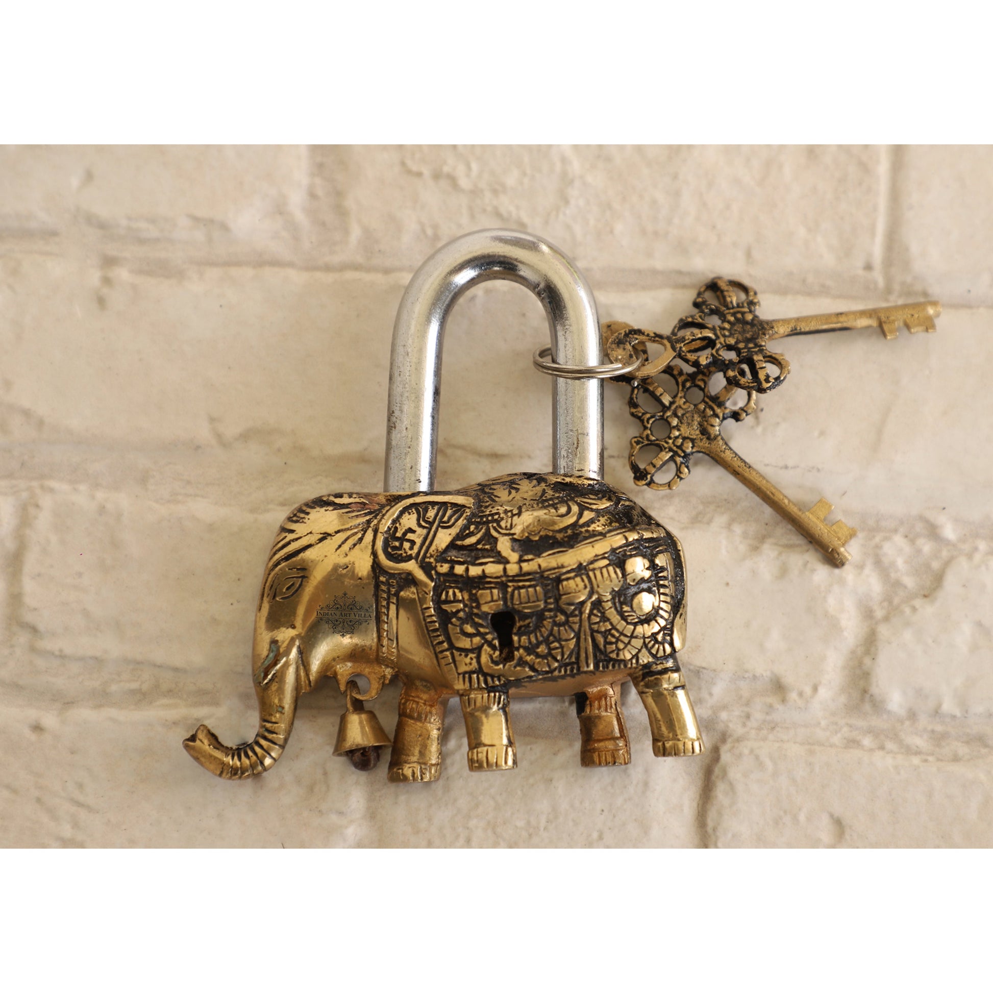 Handmade Old Vintage Style Antique Elephant Shape Brass Security Lock with 2 Keys|Home Temple Office
