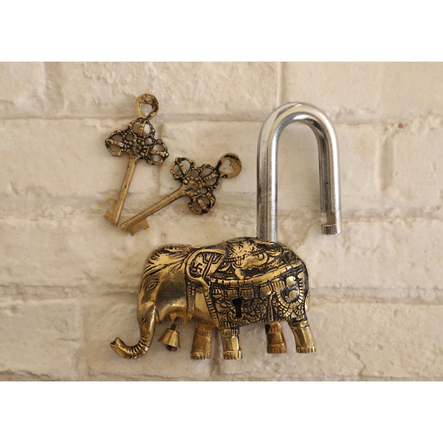 Handmade Old Vintage Style Antique Elephant Shape Brass Security Lock with 2 Keys|Home Temple Office