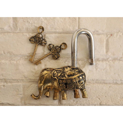 Handmade Old Vintage Style Antique Elephant Shape Brass Security Lock with 2 Keys|Home Temple Office