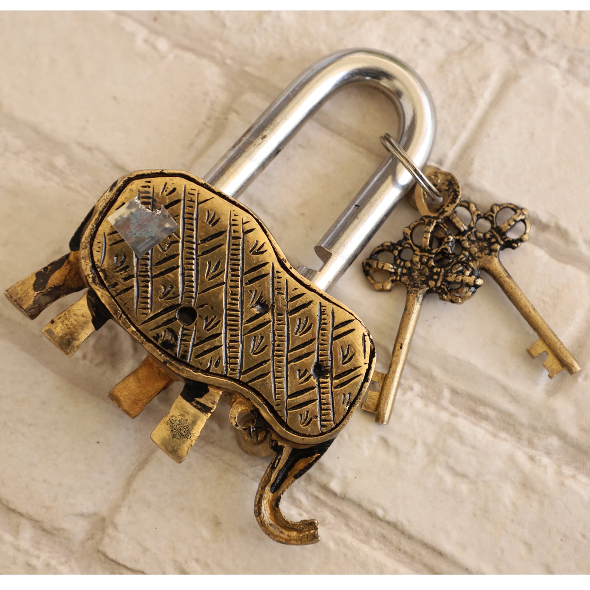Handmade Old Vintage Style Antique Elephant Shape Brass Security Lock with 2 Keys|Home Temple Office