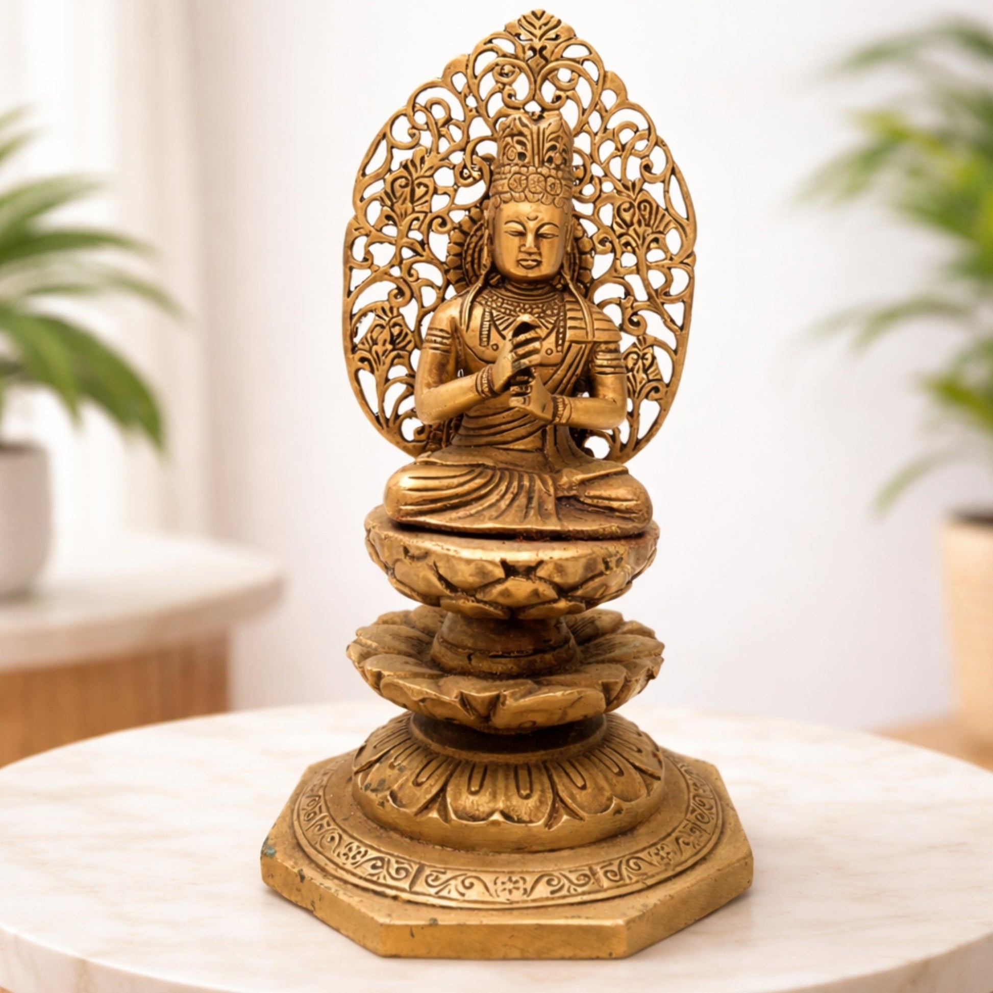 Brass Buddha Idol, Meditating Buddha Statue, Gautama Buddha Murti, Shakyamuni Buddha Figurine for Home, Temple, Office & Spiritual Gifting,Gold, 8 Inch, 1 Piece