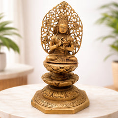 Brass Buddha Idol, Meditating Buddha Statue, Gautama Buddha Murti, Shakyamuni Buddha Figurine for Home, Temple, Office & Spiritual Gifting,Gold, 8 Inch, 1 Piece