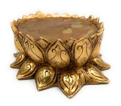 Bhunes Brass Lotus Shaped Pooja Kalash Chowki, Handmade Temple Bajot, Kamal Peetha, Singhasan Stand for Deity, Mandir, Home Decor, Gold, 2.5 Inch, 1 Piece