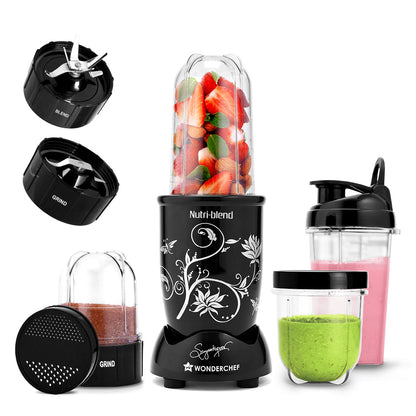 Nutri-blend 500W Mixer Grinder, 22000 RPM Motor, Smoothie Maker, Masala Grinder, Chutney Blender, 3 Unbreakable Jars & Sipper Jar, Recipe Book by Chef Sanjeev Kapoor, 2 Yr Warranty, Black
