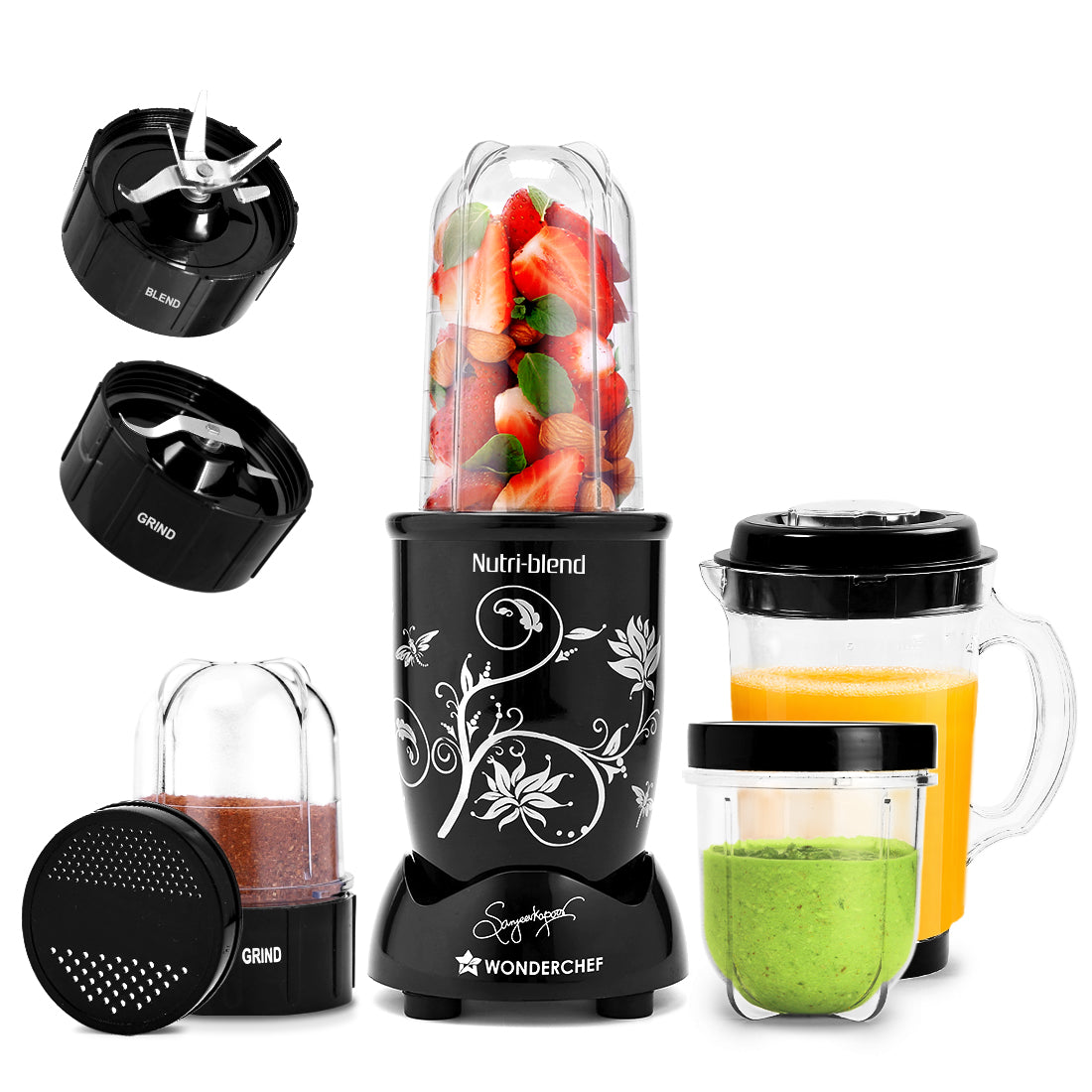 Nutri-blend 500W Mixer Grinder, 22000 RPM Motor, Smoothie Maker, Masala Grinder, Chutney Blender, 4 Unbreakable Jars, Recipe Book by Chef Sanjeev Kapoor, 2 Yr Warranty, Black