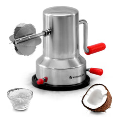 Wonderchef Stainless Steel Coconut Scraper for Kitchen, Vacuum Base, Rotatable Handle, Manual Operation, Silver