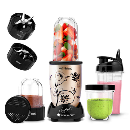 Nutri-blend 500W Mixer Grinder, 22000 RPM Motor, Smoothie Maker, Masala Grinder, Chutney Blender, 3 Unbreakable Jars & Sipper Jar, Recipe Book by Chef Sanjeev Kapoor, 2 Yr Warranty, Champagne
