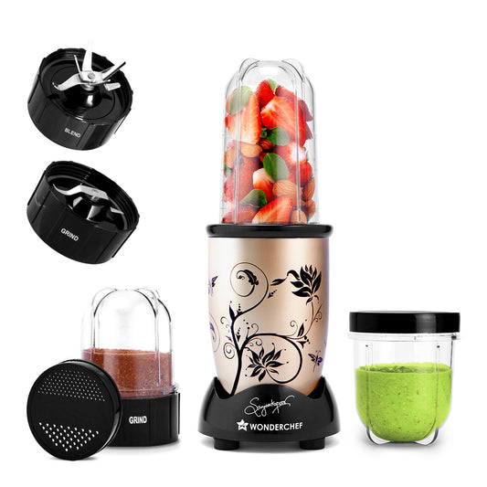 Nutri-blend 500W Mixer Grinder, 22000 RPM Motor, Smoothie Maker, Masala Grinder, Chutney Blender, 3 Unbreakable Jars, Recipe Book by Chef Sanjeev Kapoor, 2 Yr Warranty, Champagne