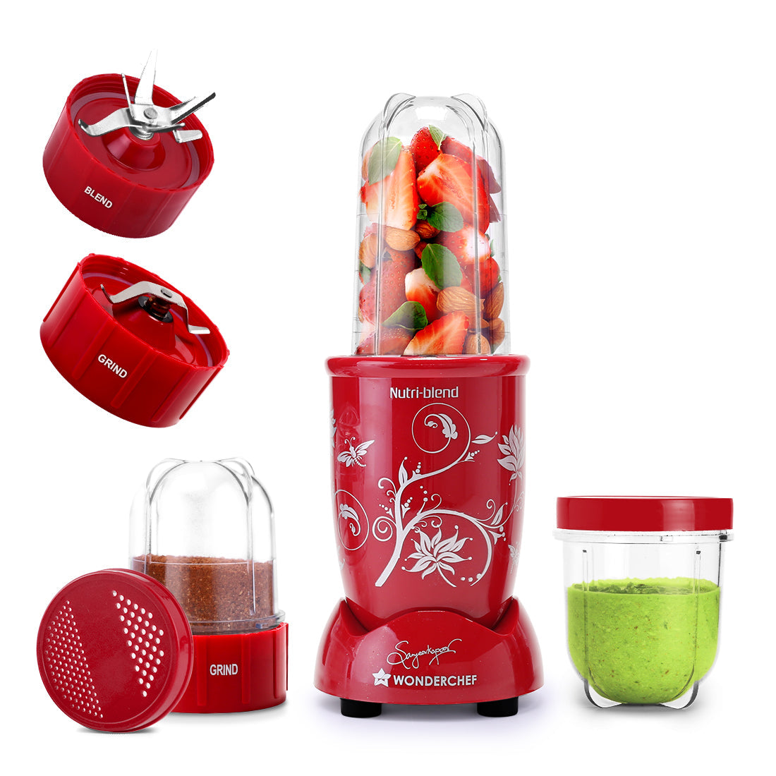 Nutri-blend 500W Mixer Grinder, 22000 RPM Motor, Smoothie Maker, Masala Grinder, Chutney Blender, 3 Unbreakable Jars, Recipe Book by Chef Sanjeev Kapoor, 2 Yr Warranty, Red