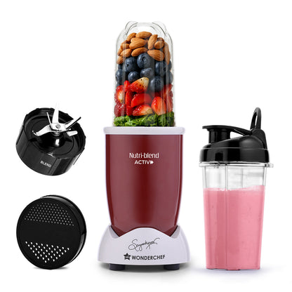 Nutri-blend Activ Mixer Grinder Blender, Smoothie Maker, 500W 22000 RPM 100% Full Copper Motor, 2 Unbreakable BPA Free Jars, SS Blades, 2 Year Warranty, Recipe book by Chef Sanjeev Kapoor, Red
