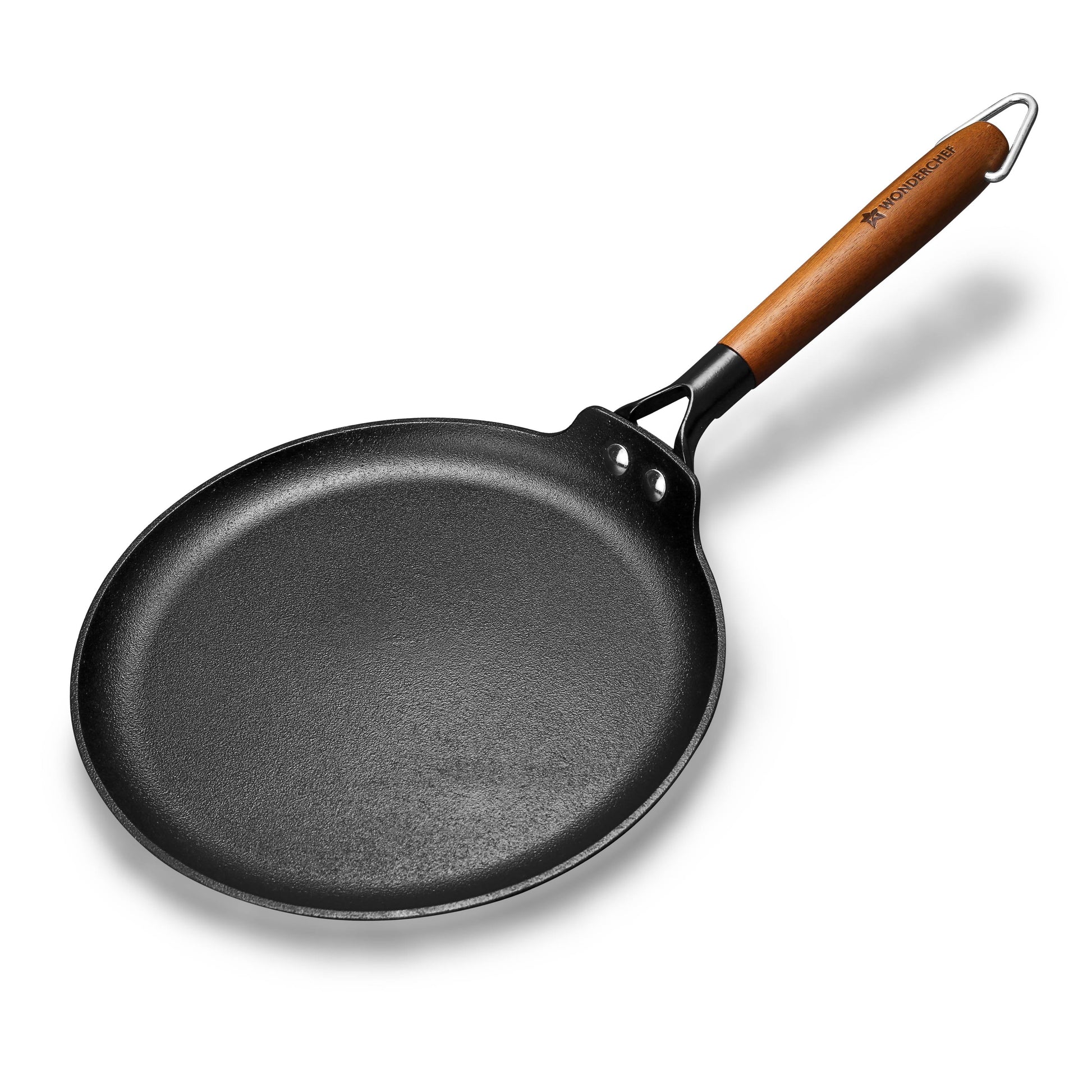 Ferro Light-weight Cast-iron Dosa Tawa, 26cm, 40% Lighter, Pre-seasoned with 100% Vegetable Oil, Non-toxic, Chemical-free, Induction-friendly, Long Cool-touch Wood Handles, 10-Yr Warranty