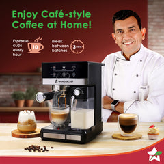 Wonderchef Regalia Automatic 20 Bar Coffee Maker with Auto Frother | Espresso, Cappuccino, Latte, Mocha | Built-in Milk 