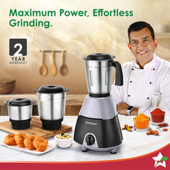 Wonderchef Vista Plus Mixer Grinder for Kitchen, 500W, 3 Multi-purpose Jars, Stainless-steel Blades for Masala, Chutney,