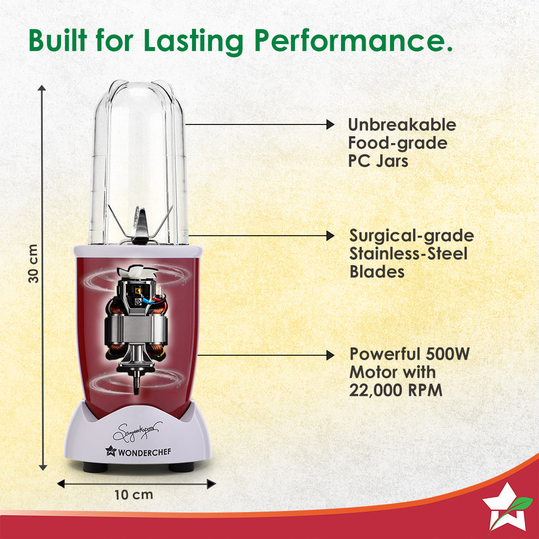 Nutri-blend Activ Mixer Grinder Blender, Smoothie Maker, 500W 22000 RPM 100% Full Copper Motor, 2 Unbreakable BPA Free Jars, SS Blades, 2 Year Warranty, Recipe book by Chef Sanjeev Kapoor, Red