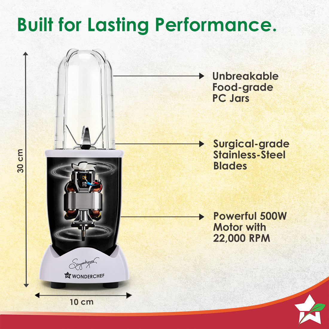 Nutri-blend Activ Mixer Grinder Blender, Smoothie Maker, 500W 22000 RPM 100% Full Copper Motor, 2 Unbreakable BPA Free Jars, SS Blades, 2 Year Warranty, Recipe book by Chef Sanjeev Kapoor, Black