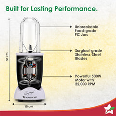 Nutri-blend Activ Mixer Grinder Blender, Smoothie Maker, 500W 22000 RPM 100% Full Copper Motor, 2 Unbreakable BPA Free Jars, SS Blades, 2 Year Warranty, Recipe book by Chef Sanjeev Kapoor, Black