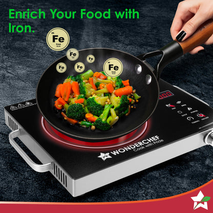 Pre-Seasoned Ferro Light 24cm Cast Iron Fry Pan | 1.4L | Acacia Wooden Handles | Gravity Moulding Technology | No Chemical Coating |10 Year Warranty