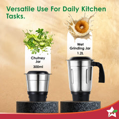 Wonderchef Vista Neo Mixer Grinder for Kitchen, 500W, 2 Multi-purpose Jars, Stainless-steel Blades for Masala, Chutney, 