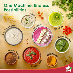 Wonderchef Vista Plus Mixer Grinder for Kitchen, 500W, 3 Multi-purpose Jars, Stainless-steel Blades for Masala, Chutney,
