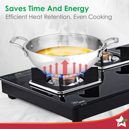 Venice Triply Stainless Steel 4 Pc. Cookware Set | Fry Pan 22cm, Kadhai with Lid 24cm, Saucepan 16cm | Non-toxic | Uniform Heating | Heavy-duty Handle | Easy Cleaning | 10-year Warranty