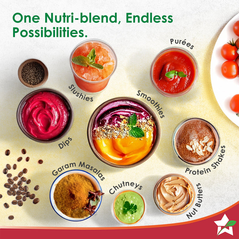 Nutri-blend 500W Mixer Grinder, 22000 RPM Motor, Smoothie Maker, Masala Grinder, Chutney Blender, 4 Unbreakable Jars, Recipe Book by Chef Sanjeev Kapoor, 2 Yr Warranty, Black