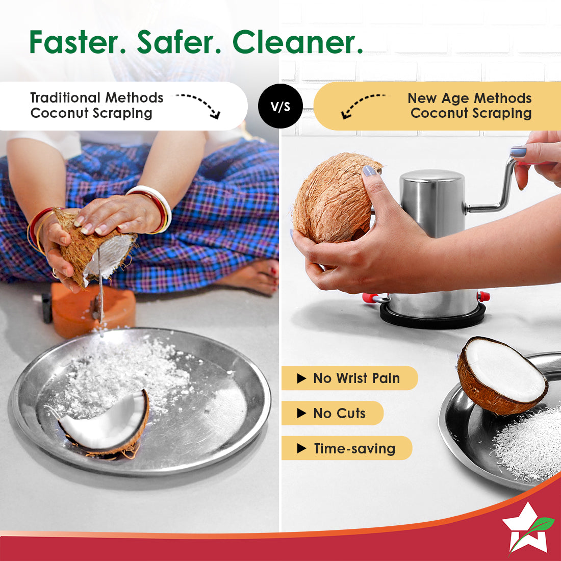 Wonderchef Stainless Steel Coconut Scraper for Kitchen, Vacuum Base, Rotatable Handle, Manual Operation, Silver